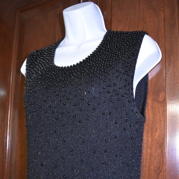 VTG Talk Of The Walk Beaded Sleeveless Sweater Blouse Black Size S M L - Picture 6 of 15